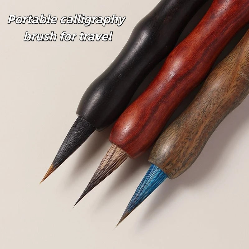Animal Hair Fine-Tip Brush Portable Calligraphy Brush for Travel Small Regular Script Watercolour Painting Outline Pen