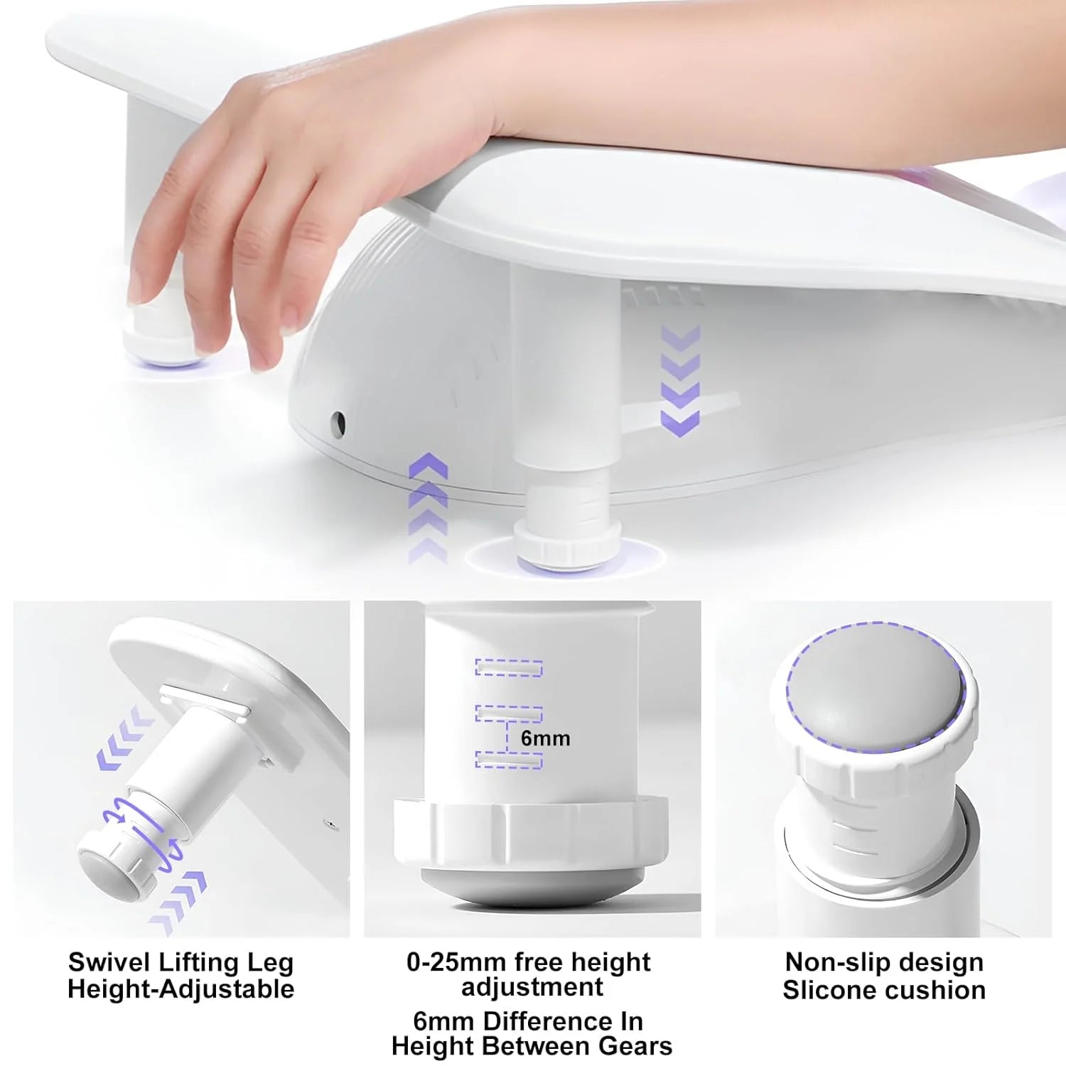 Upgraded U-Shaped Nail Arm Rest Adjustable Rotating Height Manicure Hand Rest Pillow Cushion for Nail Tech Salon Home Use