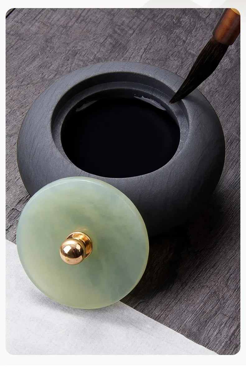 Small Natural Stone Inkstone Jade Mini Ink Stone Chinese Style Calligraphy Practice Inkstone Vintage Practical Ink Cartridge