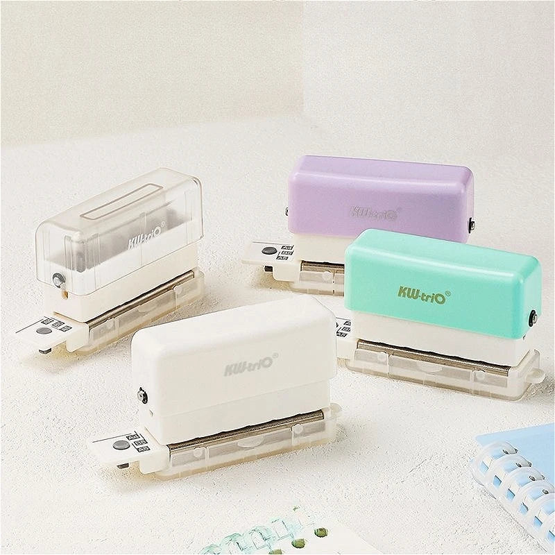 KW-TRIO Mini Portable Multi-Color Punch Hole Binder Punch 6-Hole Punch Multi-Functional Study Organizer Hole Punch