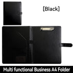 1Pc Texture PU Leather Multi-Functional Folder A4 Clip Pen Holder Card Slots - Business Office Meeting Organizer for Bank/Sales