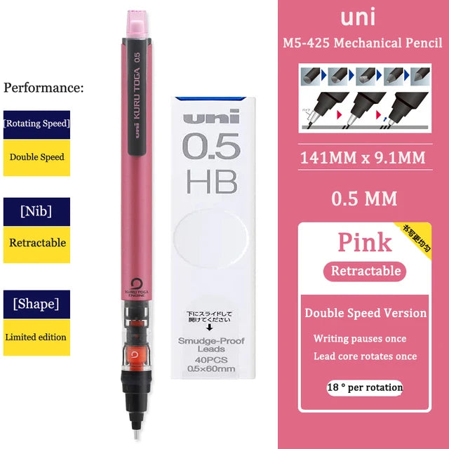 UNI KURUTOGA Mechanical Pencil M5-452 Creative Writing Continuous Sketch 0.5mm Lead Automatic Rotating Mechanical Pencil