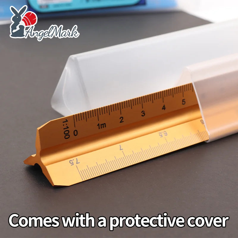 Space Ball 30cm Triangular Scale Ruler Metal Straight Ruler Metric Architect Engineer Accurate Drafting Measure Tool