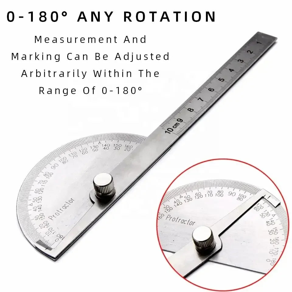 10/15cmStainless Steel Protractor Woodworking Angle Ruler 0-180° Angle Measuring Tool for Woodworking/Industry 1pc