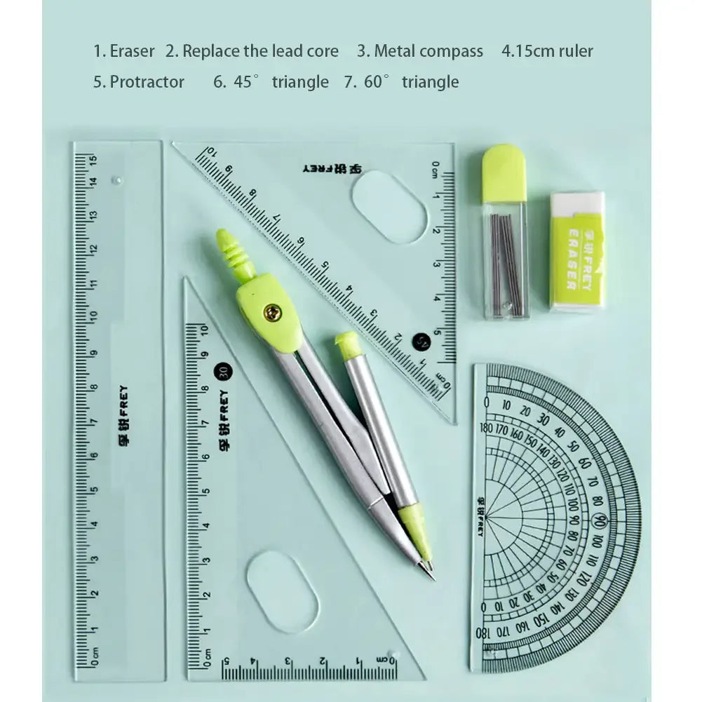 New 7Pcs/Set Professional Back to School Mathematical Rulers Set Compass Ruler Multi-function Drawing Tools Students Stationery