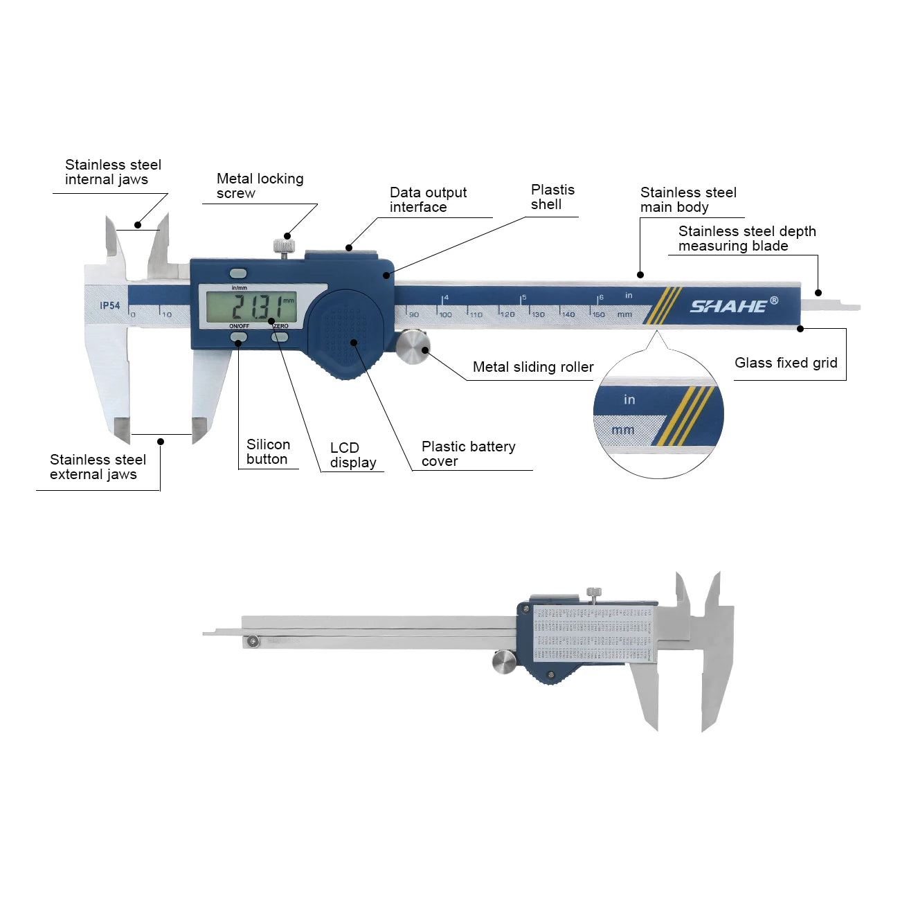 SHAHE Electronic Digital Vernier Caliper 6” Digital Caliper,Stainless Steel Caliper Measuring Tool with Large LCD Screen