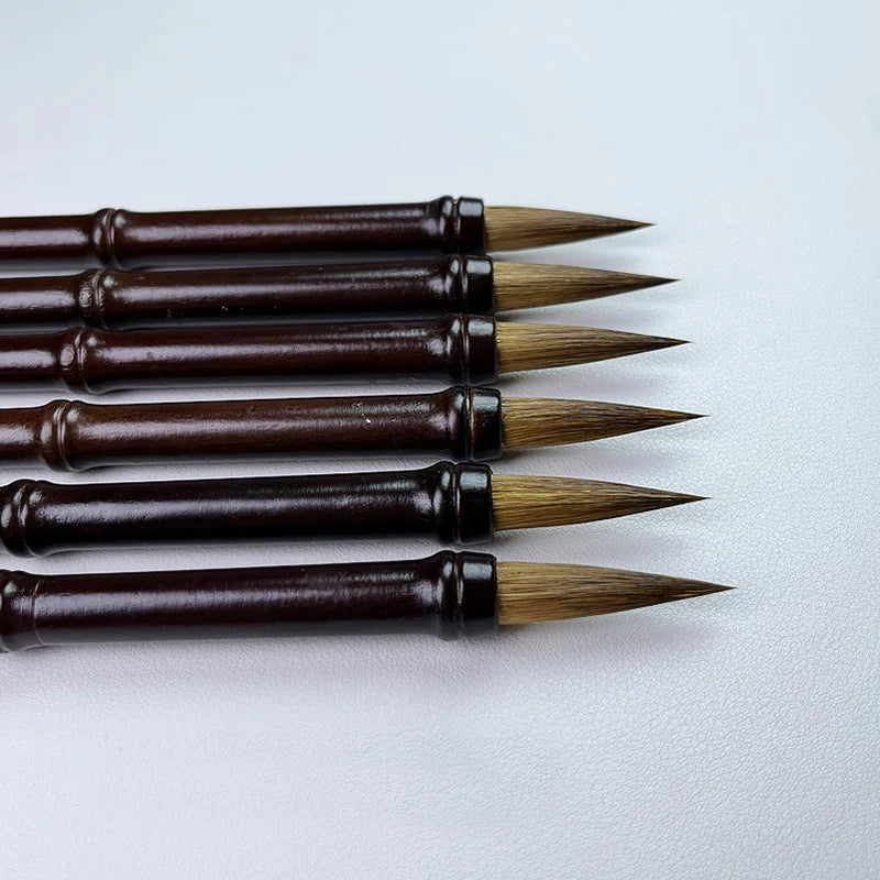 5 Pcs Wood Calligraphic Brush Weasel Wolf Hair Langhao Writing Brush Medium Size Chinese Bamboo Traditional Paintbrush Wholesale