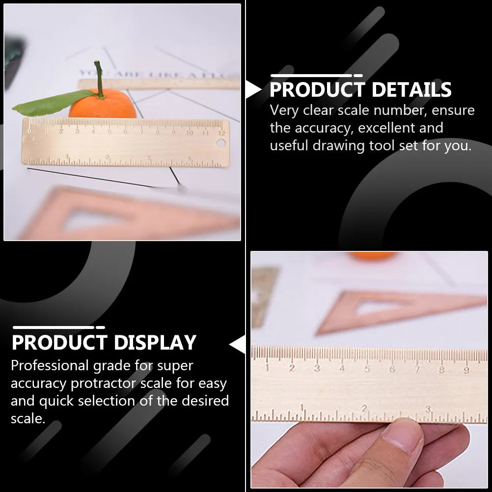 1Set Premium Brass Geometry Ruler Set Triangle Straightedge Protractor Drawing Measurement Tool Accurate Scale for Education Art