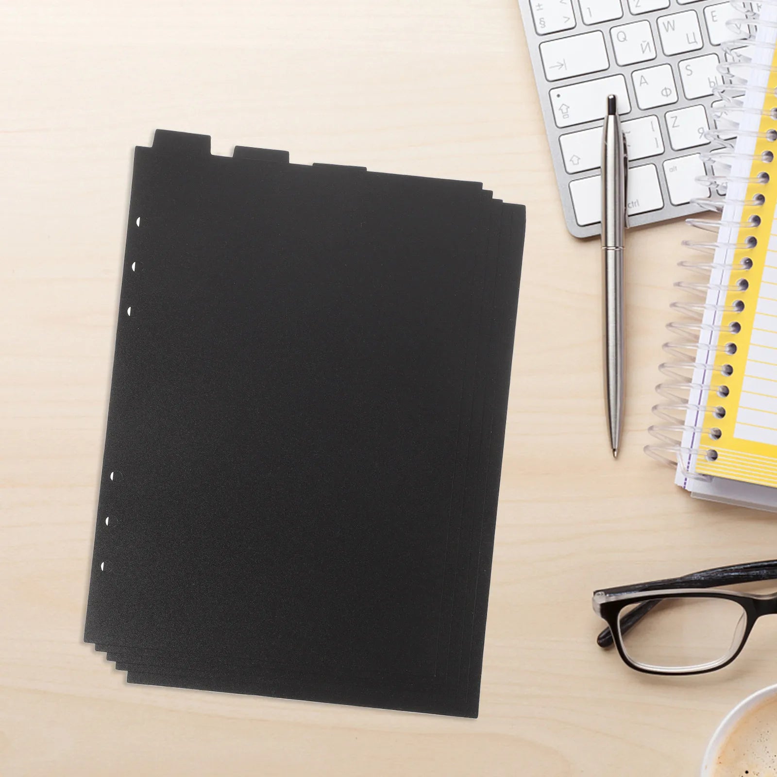 5Pcs A5 Black Page Dividers with Tabs for 6 Ring Binder Sturdy Plastic Index Dividers Binder Organizer for Planner Notebook File