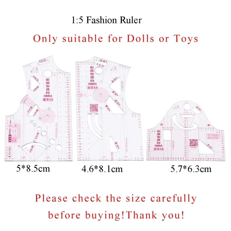 3-Piece Set for Doll Clothes Ruler Tailor Garment Cloth Sewing Tool Design Ruler F0T1