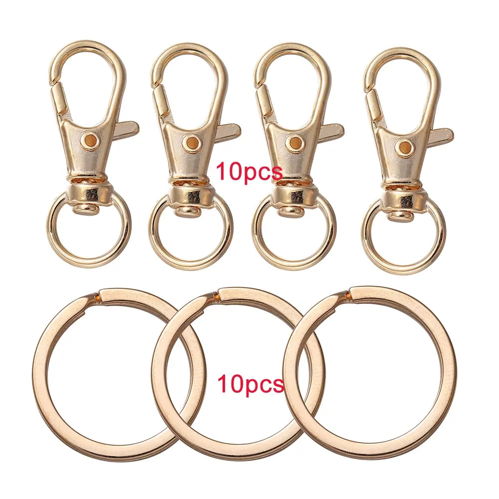 10/20Pcs Swivel Clasps Set Lanyard Snap Hooks with Key Chain Rings Keychain Clip Hooks for DIY Necklace Bracelet Chain Supplies