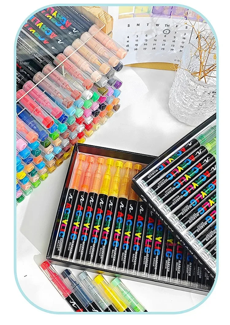 GUANGNA 16 Colors Direct-liquid Acrylic Paint Pens Brush Marker Pen for Rock Painting Stone Ceramic DIY Art Supplies Stationery