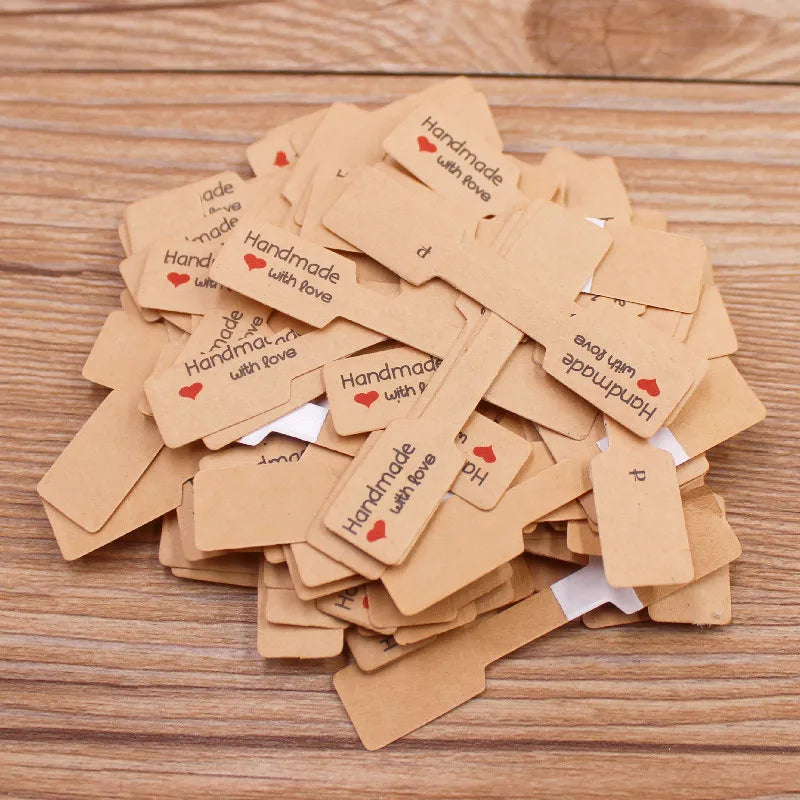 100PCS Multi Style Ring Folded Labels White/Kraft Handmade with Love Ring Price Labels Jewelry Tag Sticker Labels 6*1.2cm
