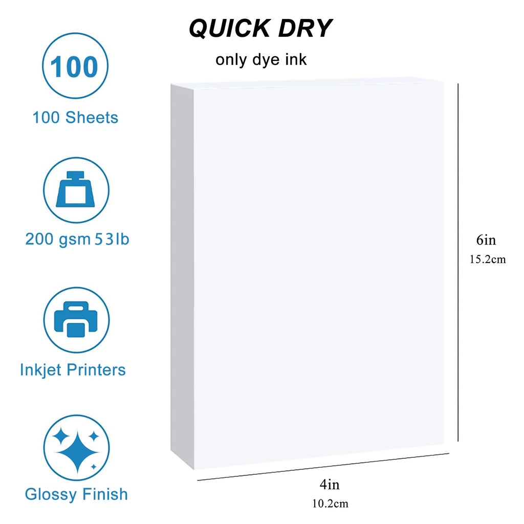 100 Sheets Photo Paper, 4"x 6" Premium Glossy Photo Paper Picture Paper 200 gsm Printer Brochure Paper Glossy, Office Supplies