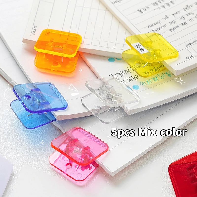 5pcs Candy Mini Square Clips Transparent & Solid Color Page Holder Paper Clip for Memo File Magazine Household A6794
