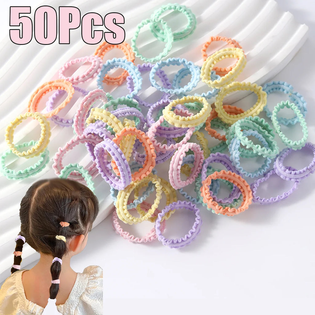 50Pcs Children Small Rubber Bands Girls Hair Ties Headbands Non Damaging Tie Ponytail High Elastic Durable Scrunchies Hair Rope