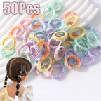 50Pcs Children Small Rubber Bands Girls Hair Ties Headbands Non Damaging Tie Ponytail High Elastic Durable Scrunchies Hair Rope