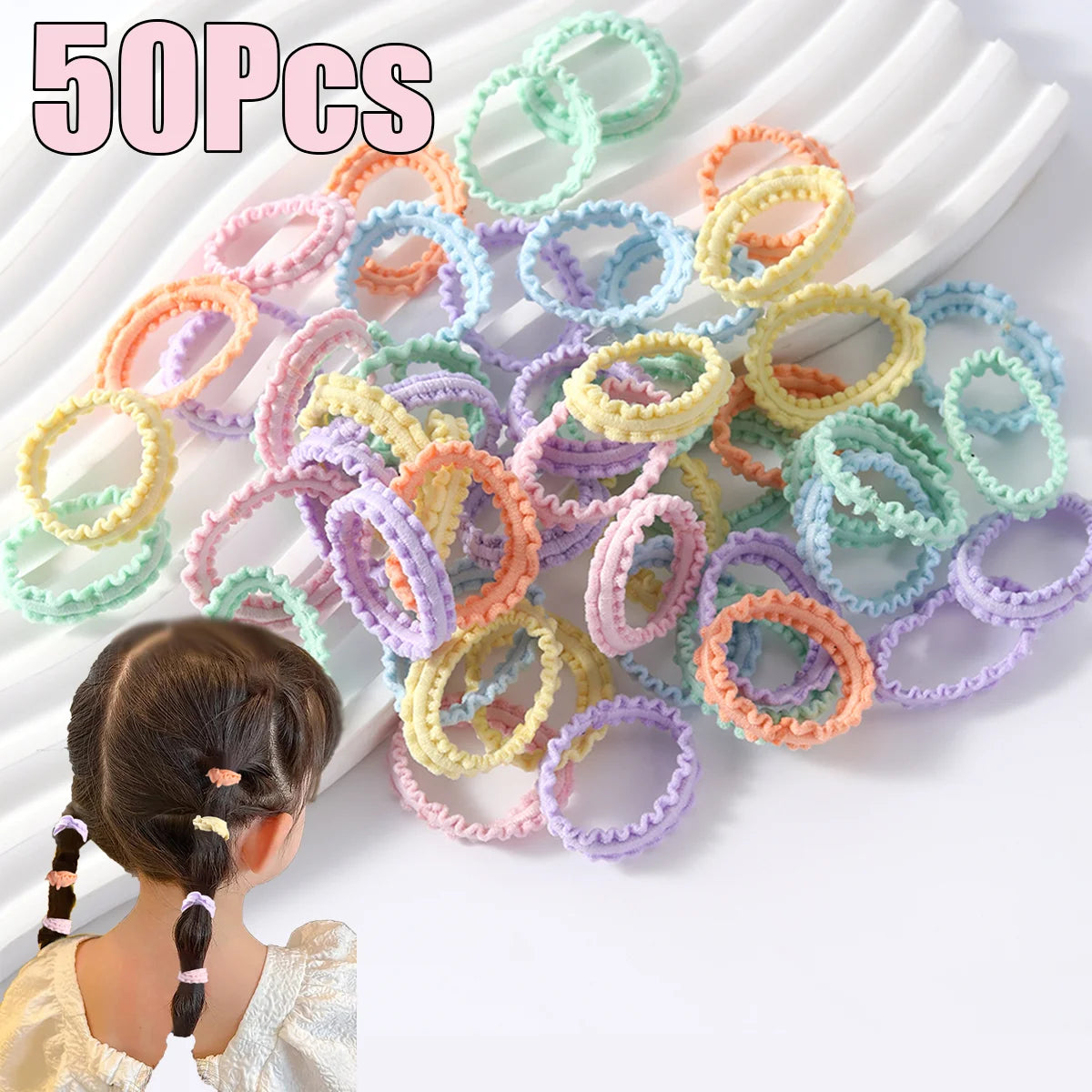 50Pcs Children Small Rubber Bands Girls Hair Ties Headbands Non Damaging Tie Ponytail High Elastic Durable Scrunchies Hair Rope