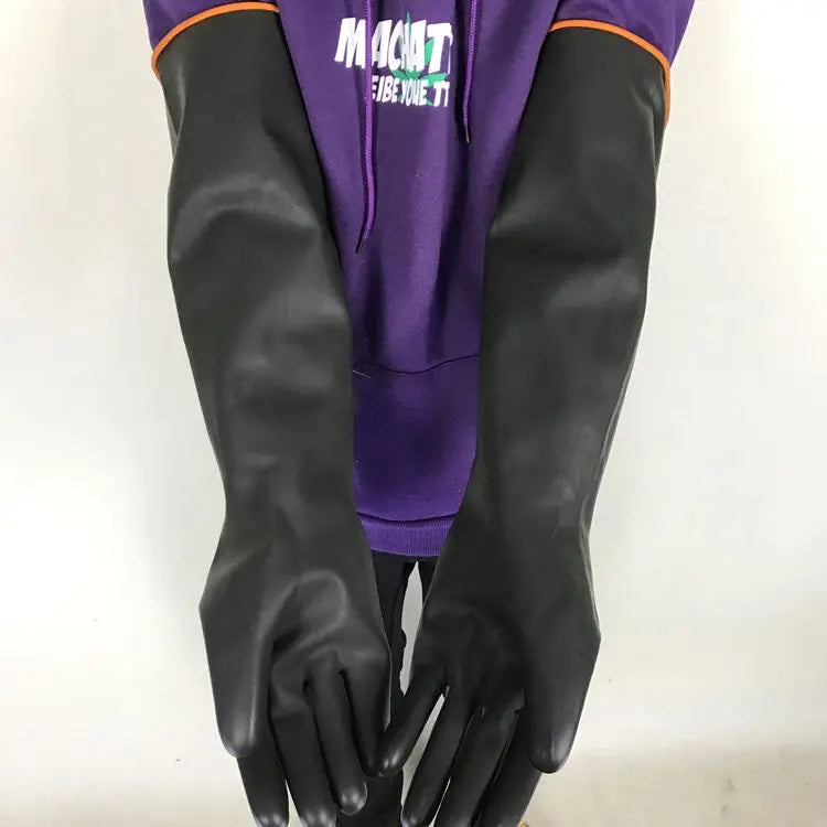 Acid and alkali resistant black lengthened anti-corrosion waterproof industrial latex thickened rubber gloves