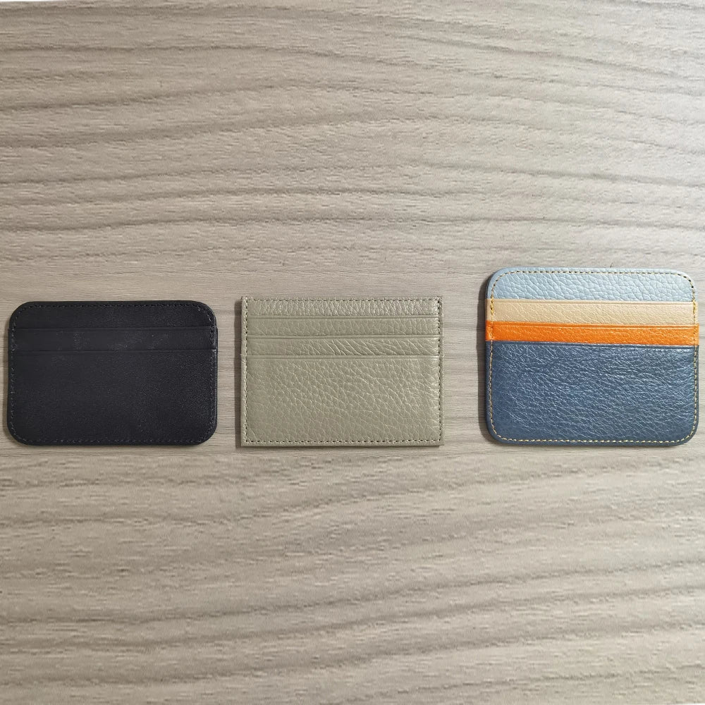Genuine Leather Card Holder Slim Business Card ID Holder Credit Card Case Thin Small Wallet for Men Cardholder Sticker Black