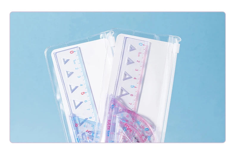 Deli 4pcs/set Transparent Soft Ruler Flexible Straight Triangle Rulers Protractor for Home Office Drawing Maths Measuring Tool