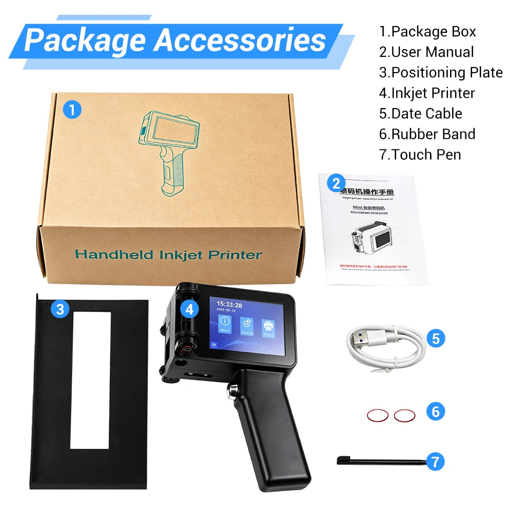 Mini Handheld Inkjet Printer 2-12.7mm for Text QR Barcode Batch Number Logo Date Label Printer with 0/1/2 Ink Cartridges