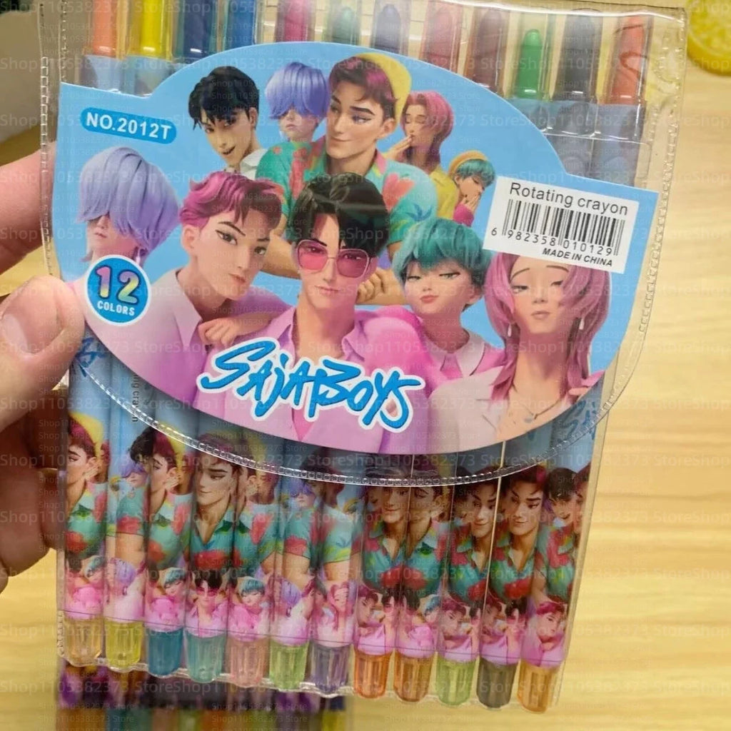 Popular rotating crayons girl group style 12 colors cute drawing tools for kids students daily coloring painting stationery