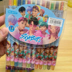 Popular rotating crayons girl group style 12 colors cute drawing tools for kids students daily coloring painting stationery