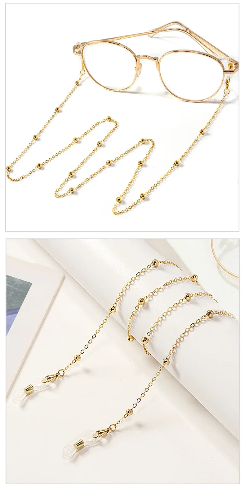 Metal Gold Round Beads Glasses Chain; Multi-Functional Fashionable Multi-Functional Collar Chain; Belt Accessory