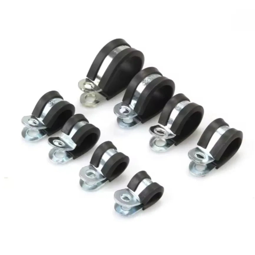 10pcs urable Rubber Lined P Clips Wiring Hose Clamp Pipe Cable Mounting Fix Fasteners Metal Hardware Electrical Fittings