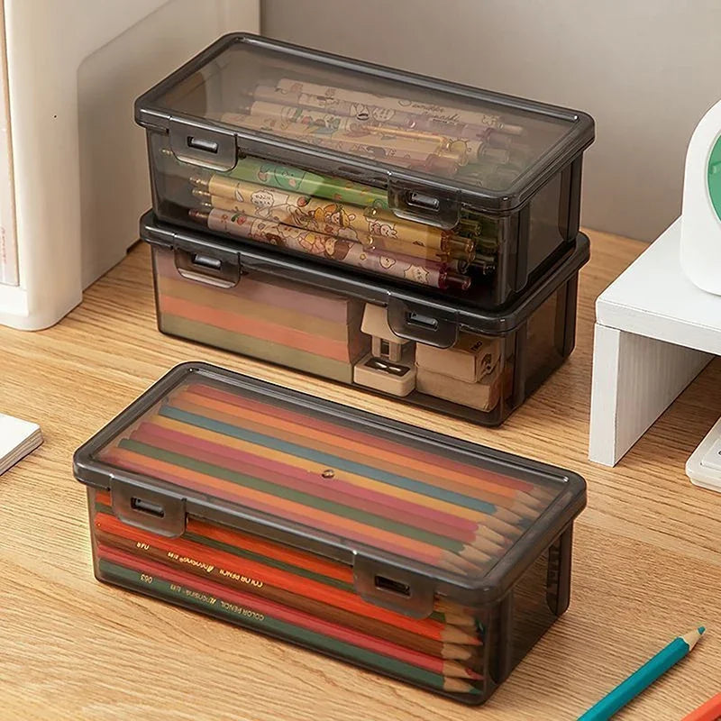 1pc Translucent PencCase Large Capacity Lightweight Convenient for School Supplies Storage Pen Box Organizer Box