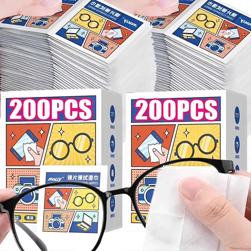 200-10Pcs/Box Glasses Cleaner Wet Wipe Disposable Anti Fog Misting Dust Remover Cleaning Lens Wipes Sunglasses Phone Screen