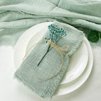 10pcs 32x32cm Gauze Cotton Wedding Napkins Reusable Green Trim Tea Towel Rustic Retro Burrs Napkins for Party Table Decoration
