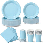 Light Blue Disposable Tableware Set Paper Plates Cups Napkins For Boy Baby Shower Kids Birthday Party Decorations Supplies