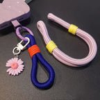 Cute 3D Flowers Adjustable Mobile Phone Universal Lanyard Wrist Strap Hand Pull Short Rope Phone Decorative Pendant Accessories