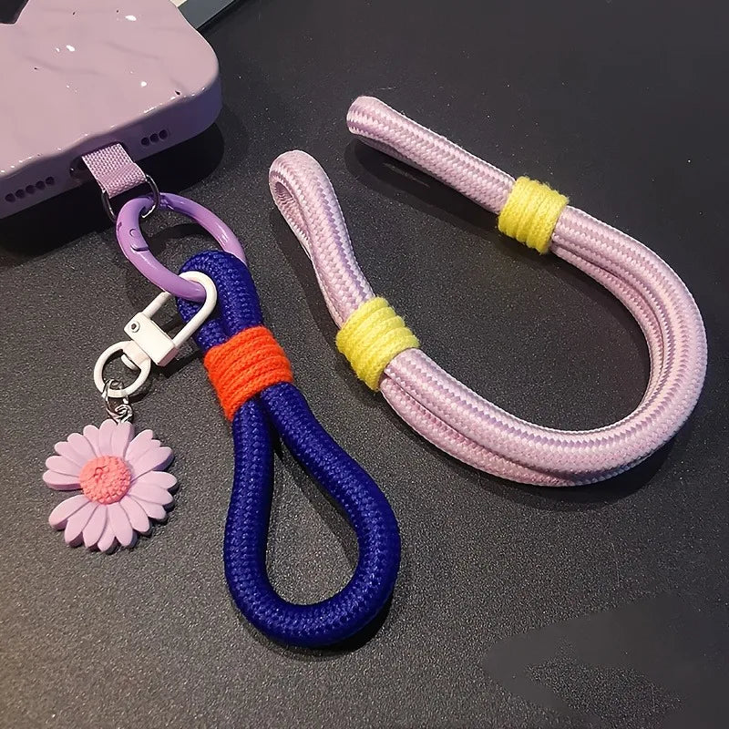 Cute 3D Flowers Adjustable Mobile Phone Universal Lanyard Wrist Strap Hand Pull Short Rope Phone Decorative Pendant Accessories