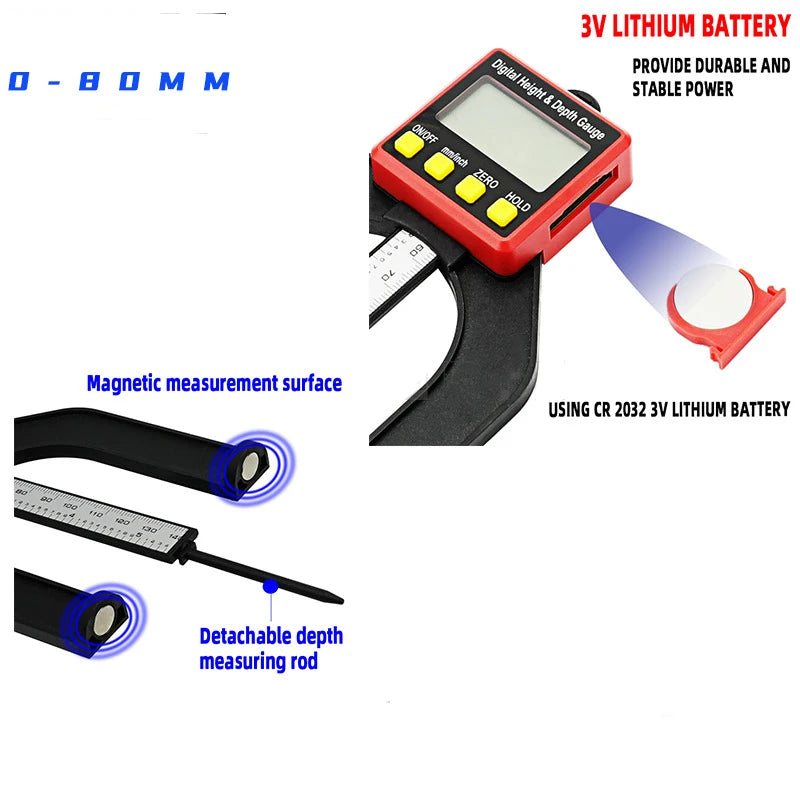 0-80mm Digital Height & Depth Gauge LCD Height Gauges Calipers With Magnetic Feet For Router Tables Woodworking Measuring Tools