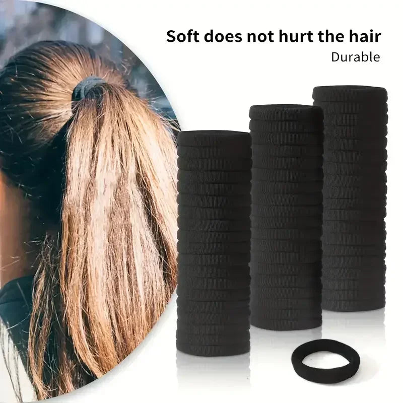 10-100pcs New Women High Elasticity Black Headband Hair Accessories Lazy Tie Hair Sturdy and Durable High Ponytail Rubber Band