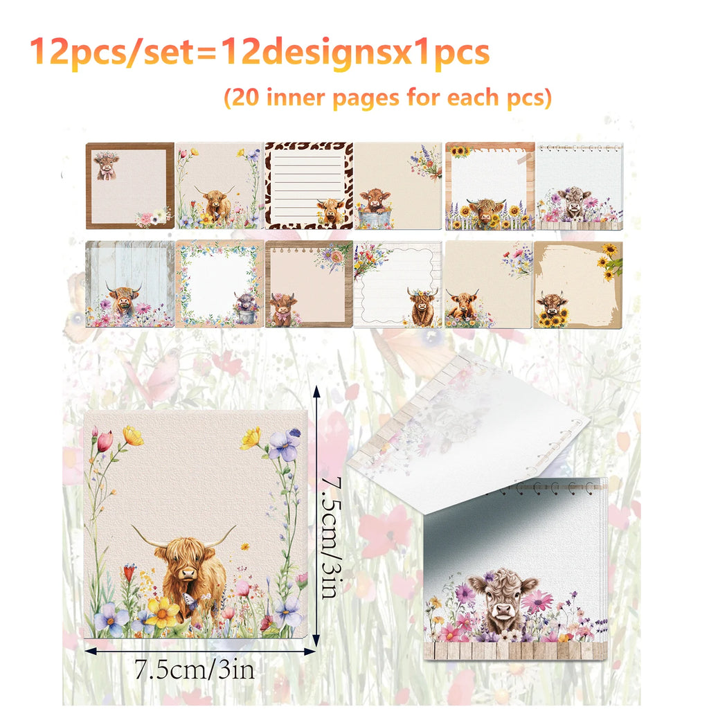 12/24pcs Cute Animals Sticky Notes Set, Refrigerator Memo Pads,Self-Stick Dog Cat Notes Pads for Home Office Gifts Supplies