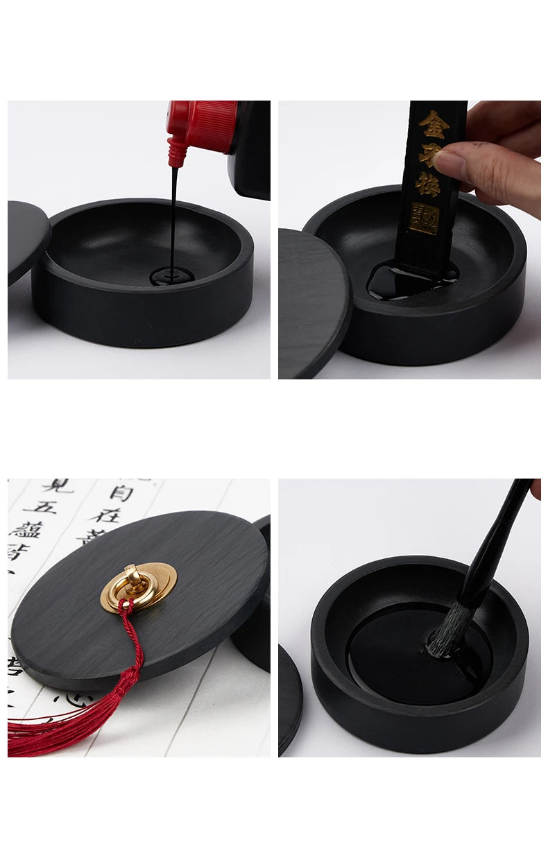 Natural Raw Stone Inkstone Chinese Brush Writing Painting Circular Inkstone Vintage She Inkstone Cartridge Calligraphy Supplies