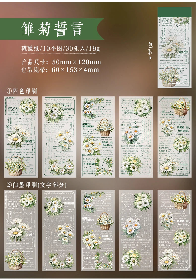 JIAMEI 30pcspack Floral Litmus Paper Materials Paper Decor Junk Journal DIY Scrapbooking Translucent Craft Aesthetics Paper
