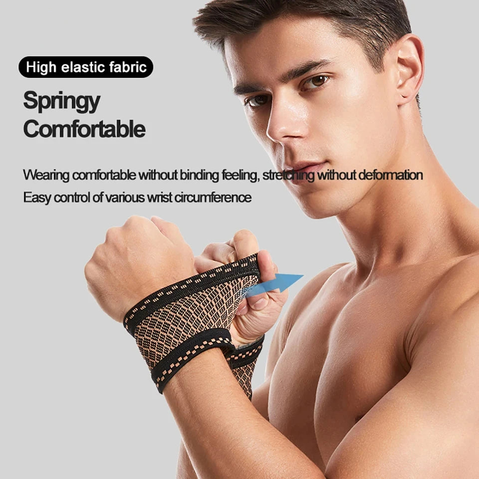 1Pair Copper Fiber Sports Wrist Support Sweat-Absorbent Breathable Knitted Nylon Wrist Brace Outdoor Sports Badminton Men Women
