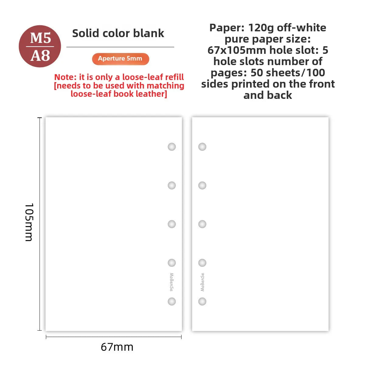 M5 50Sheets Colorful Loose Leaf Notebook Refill Spiral Binder Inner Page Weekly Monthly To Do Line Grid Inside Paper Stationery