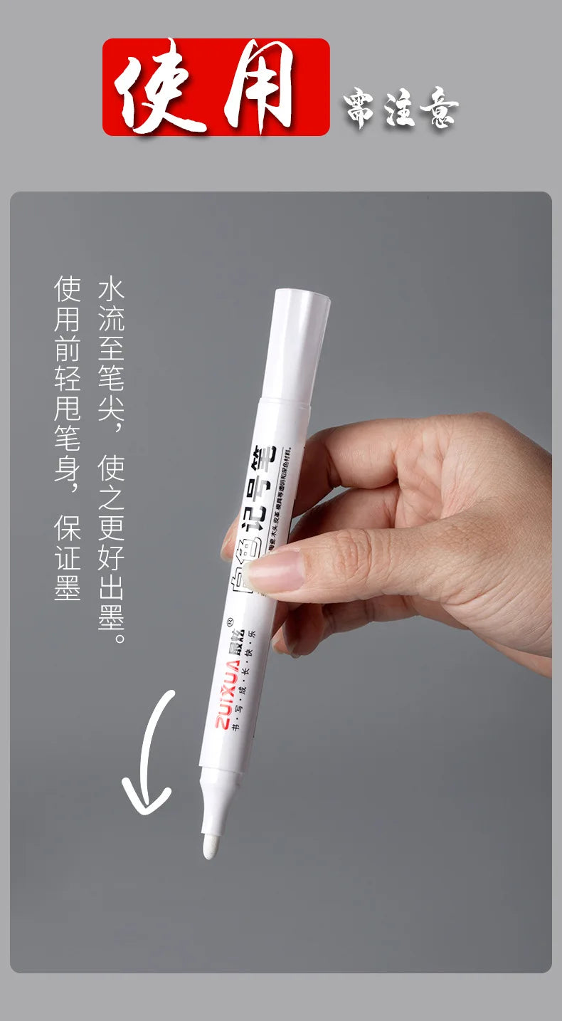 White Marker Pens set 2.0mm Oily Waterproof White Gel Pen DIY Graffiti Sketching Marker Stationery Writing School Supplies brush