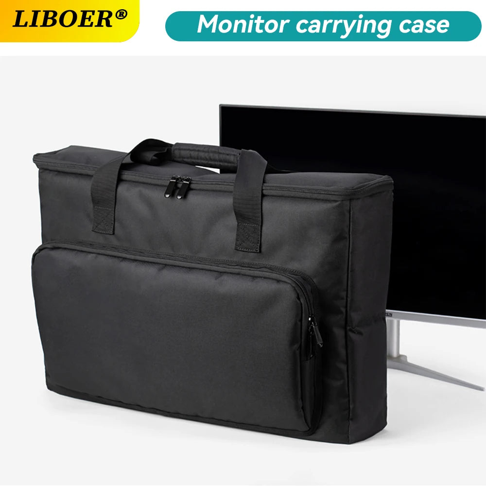 Carrying Case for PC Monitor Portable Shockproof Waterproof Padded Monitor Travel Bag with Strap for 24" 25" 27" 32" Screen