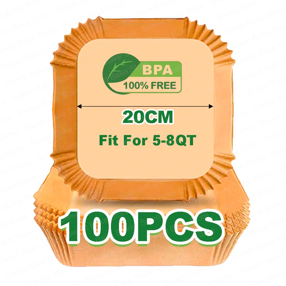 16/20/23CM Square Multiple Sizes Air Fryer Parchment Paper Liners Non-stick Baking Tray For 3-10 QT Frying, Cooking, Roast