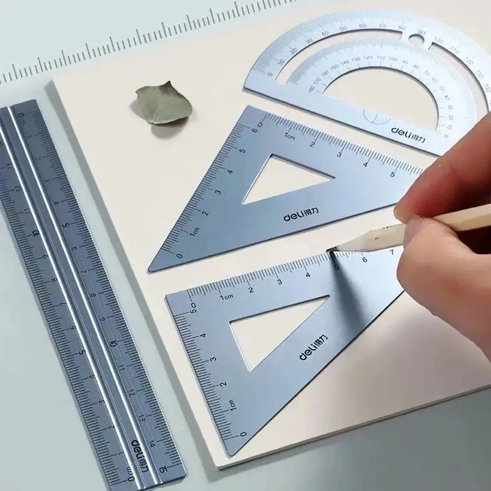 Maths Protractor Triangle Ruler Geometry Straightedge Examination Stationery School Supplies Aluminium Ruler Set Metal Rulers