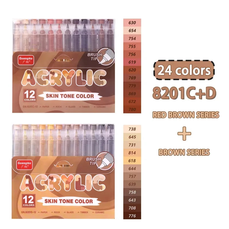 GuangNa 12-72 Colors Soft Brush Acrylic Marker Pen Set,Skin Tone, Macaron color,DIY Hand Drawn,Paint Art Markers pens,GN.8201F/M