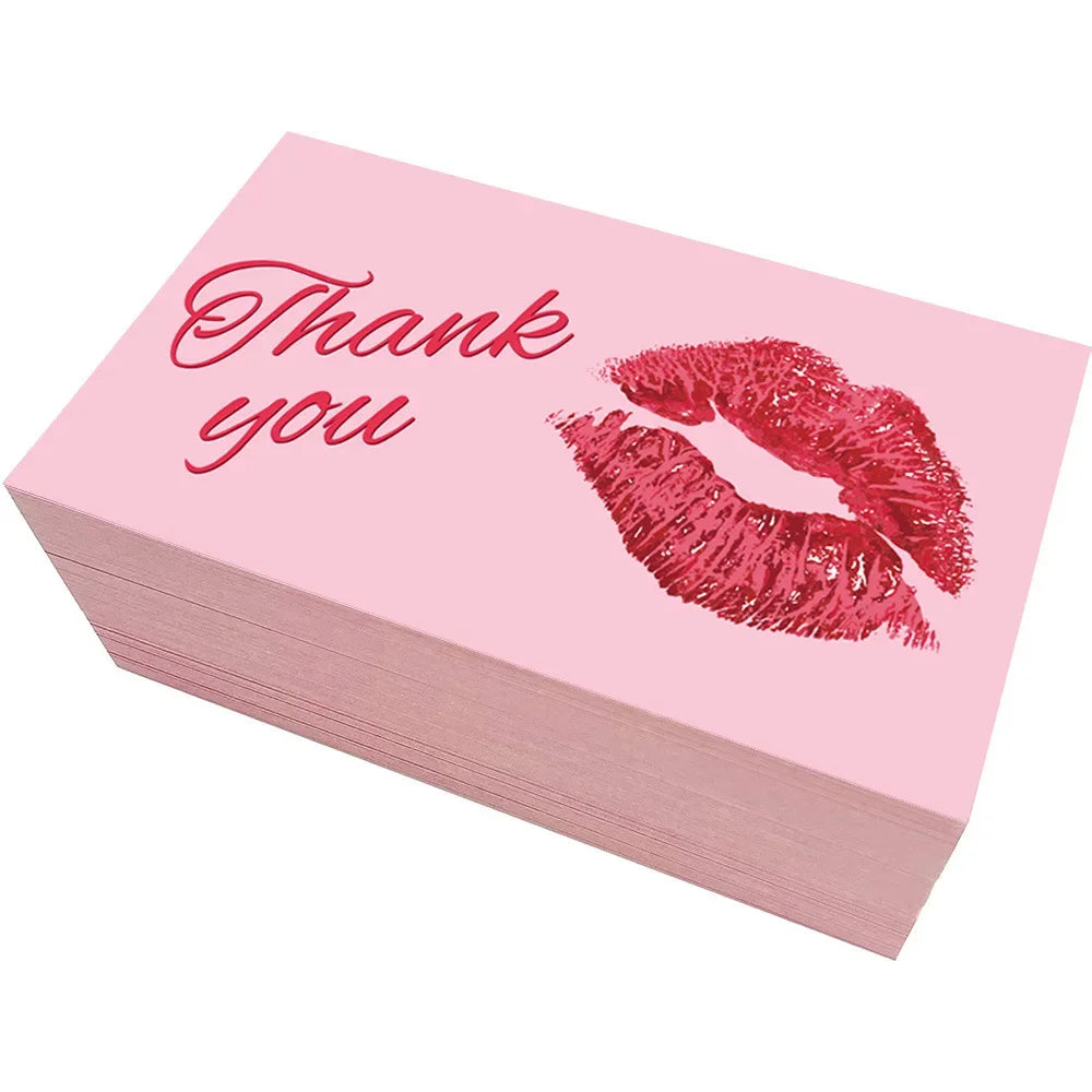 50pcs Pink Double Sided Thank You Cards for Small Business Gift Card Party Decoration Supplies Greeting Cards Package Decoration