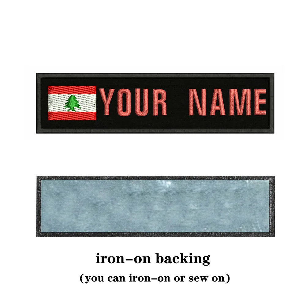 Lebanese Flag Lebanon 10X2.5cm Embroidery Custom Name Text Patch Stripes Badge Iron On Or  Patches